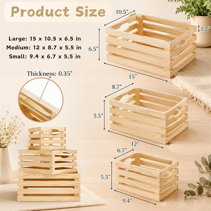 ZENFUN 3 Pack Wooden Nesting Crates - Image 2