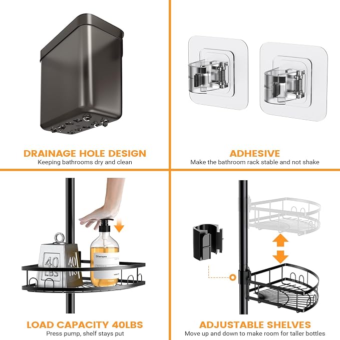Tension Pole Shower Caddy Corner: Adjustable 4-Tier Bathroom Organizer Shelves - Image 5