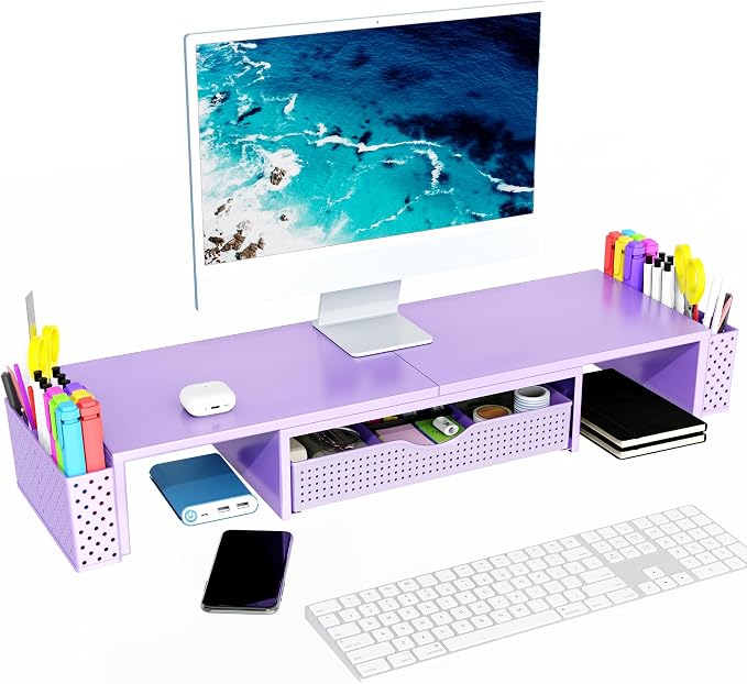 Spacrea Metal Desk Organizers and Accessories, Dual Monitor Stand Riser - Image 2