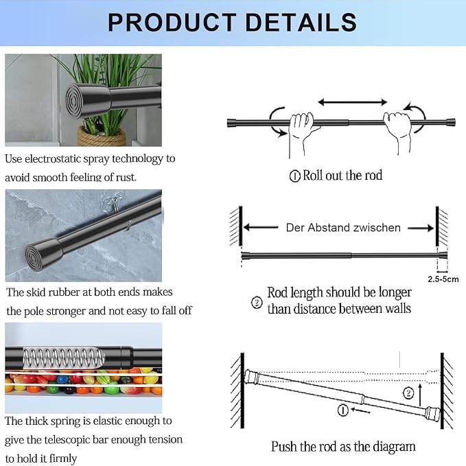 AIZESI 2 Pack Spring Tension Curtain Rods, Adjustable 26-39 Inch, perfectly - Image 7