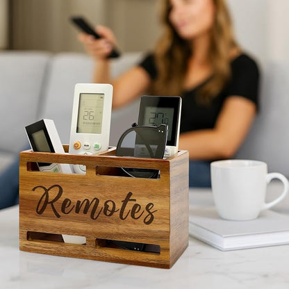 Hilislog Acacia Wood Remote Control Holder Wall Mount Wooden Caddy TV Remote - Image 3