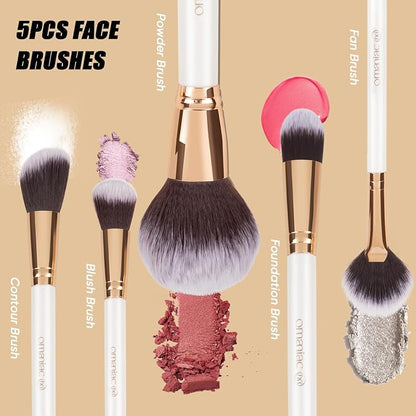 OMANIAC Makeup Brush Set Professional, 12 Pearlescent Wood Handle Makeup Brushes - Image 4