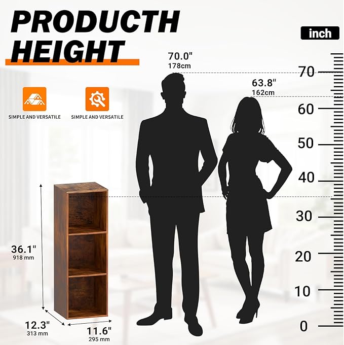 Cube Storage Organizer, 3 Cube Retro Bookshelf, Freestanding 3 Tier Open Shelf - Image 4