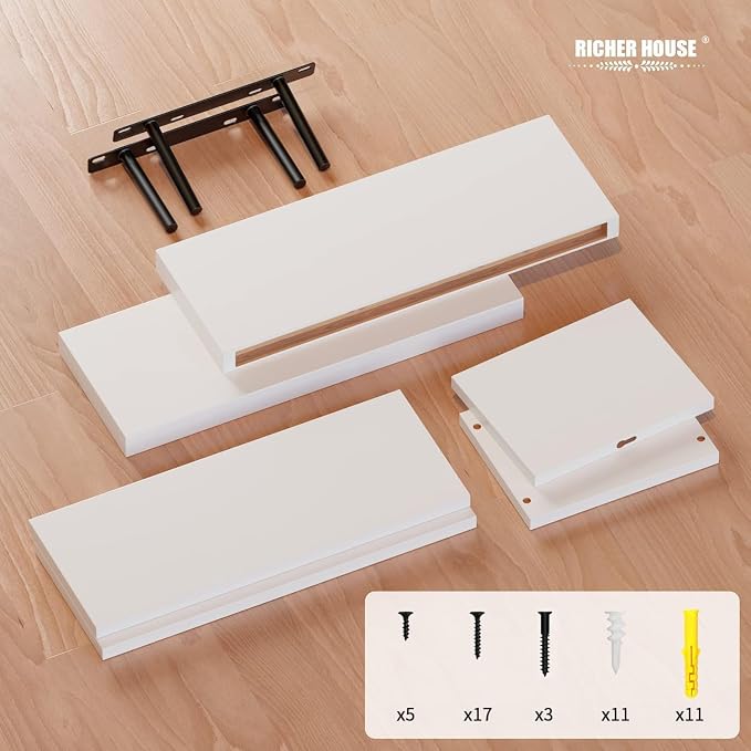 RICHER HOUSE 3-Set White Floating Wall Shelves, Bathroom Shelf Over Toilet | - Image 4