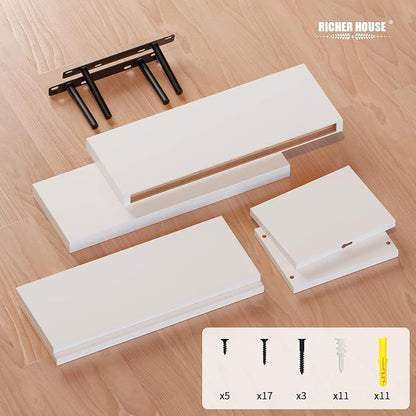 RICHER HOUSE 3-Set White Floating Wall Shelves, Bathroom Shelf Over Toilet | - Image 4