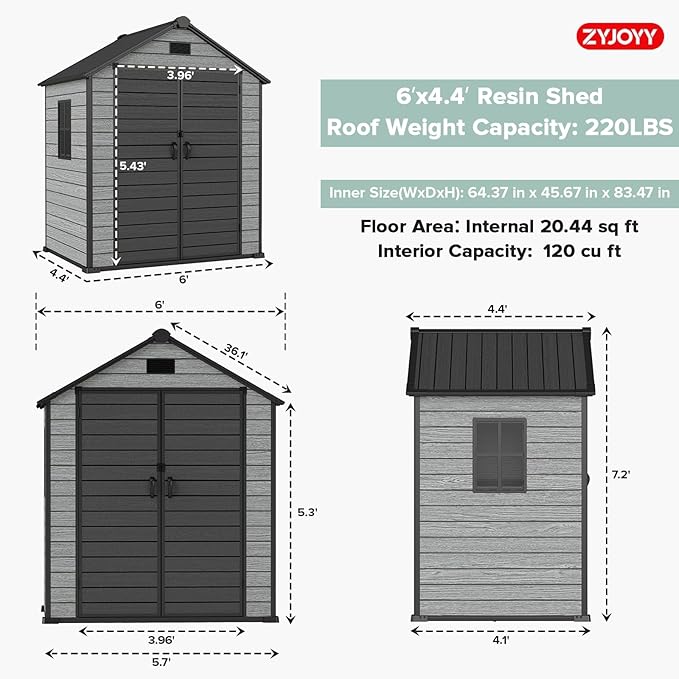 ZYJOYY Outdoor Storage Shed 6x4.4 FT - Image 2