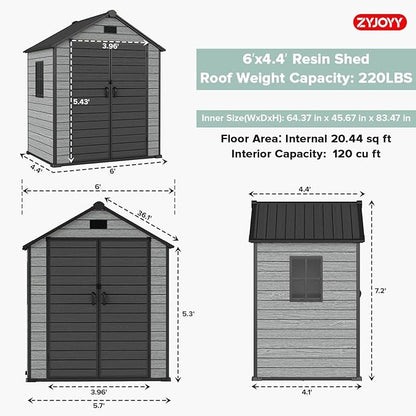ZYJOYY Outdoor Storage Shed 6x4.4 FT - Image 2