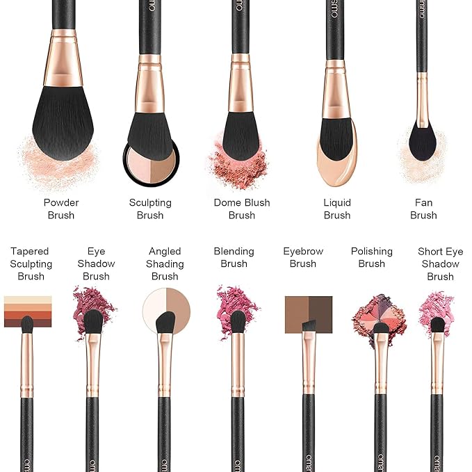 OMANIAC Makeup Brush Set Professional, 12 Pearlescent Wood Handle Makeup Brushes - Image 4