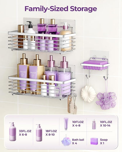 ODesign Shower Caddy 3 Pack SUS304 Stainless Steel-No Drilling-Shower Bathroom - Image 5