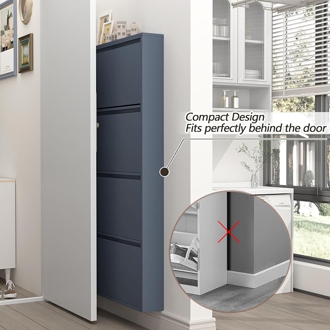 GREATMEET Shoe Cabinet with 4 Flip Drawers, Slim Metal Shoe Cabinet Storage - Image 4