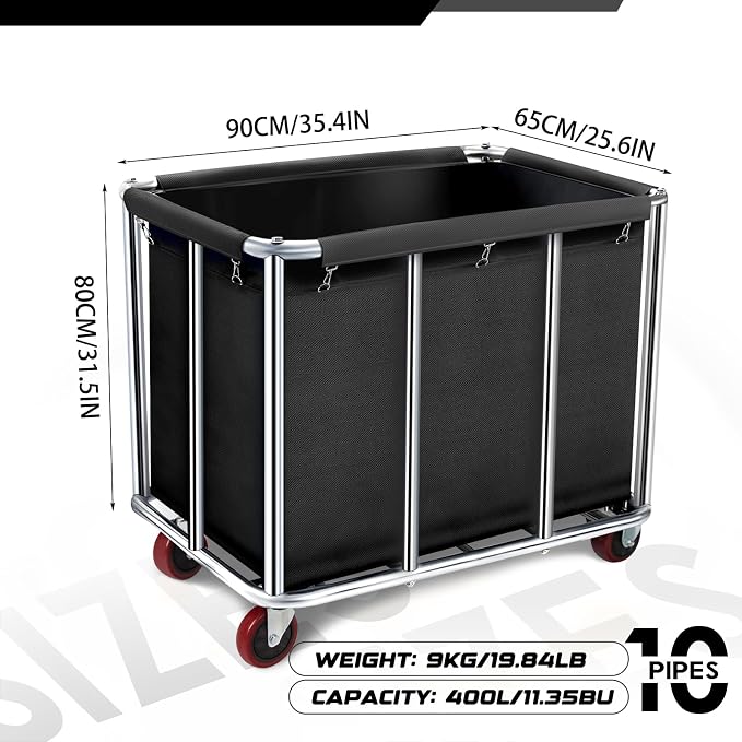 Commercial Laundry Cart on Wheels, 11.35 Bushels Large Roller - Image 2