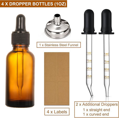 4 Pack, 1 oz Amber Glass Dropper Bottles Plus 2pcs Graduated Calibrated Glass - Image 2