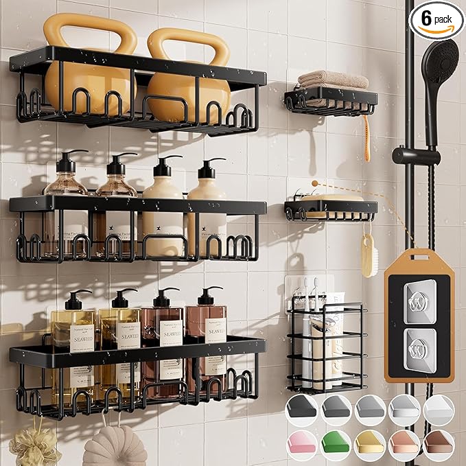 Veken Shower Caddy 6-Pack, Advanced Rustproof Design, No Drilling Adhesive by Veken