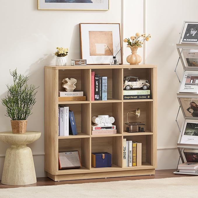 9 Cube Storage Book Shelf, Floor Standing 3-Tier Wood Cubby Bookcase - Image 2