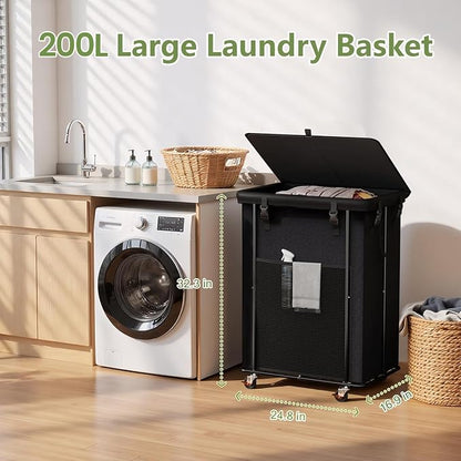 220L Laundry Hamper with Lid, Rolling Laundry Basket with Wheels, Large & Tall - Image 2