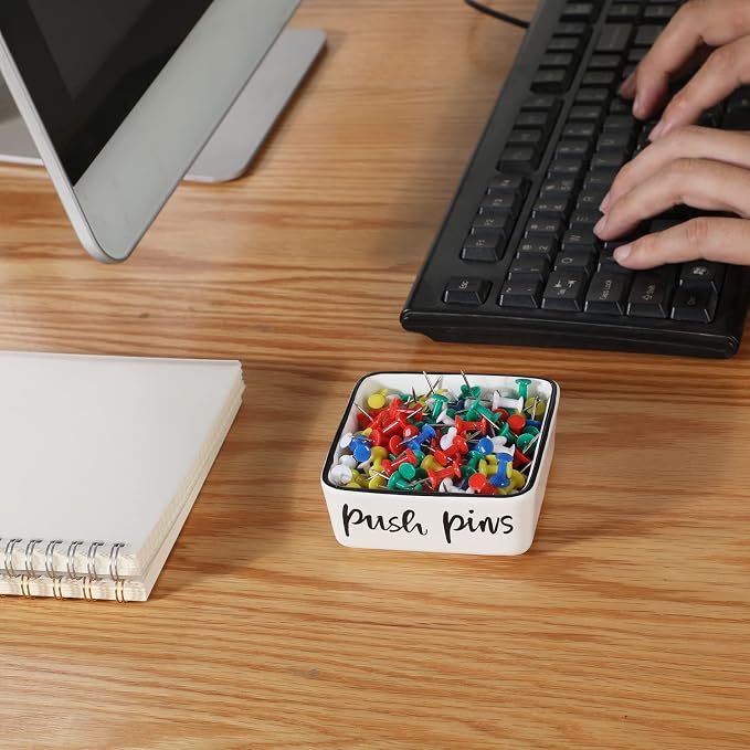 ONTUBE Farmhouse Square Push Pins Holders, Ceramic Binder Clip Dispenser - Image 7