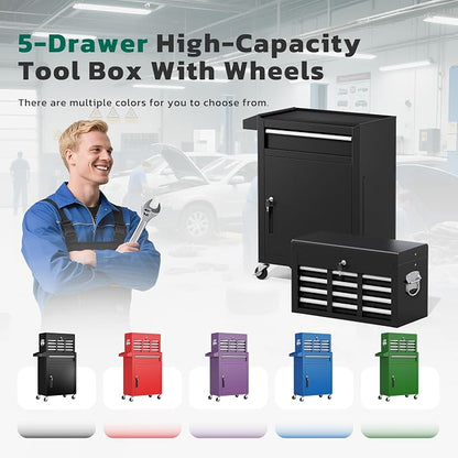 Greenvelly Tool Chest, 5-Drawer Rolling Tool Chest - Image 9