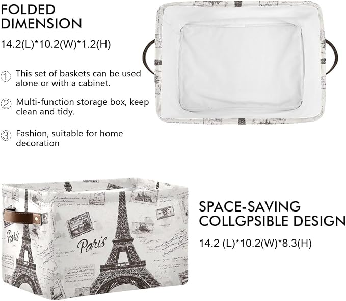 Grey Paris Tower Storage Bins Foldable Canvas Fabric Storage Basket - Image 2