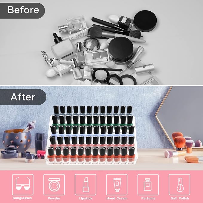 Kingtaily Nail Polish Organizer, 5 Layers Acrylic Display Rack, Cosmetics - Image 3