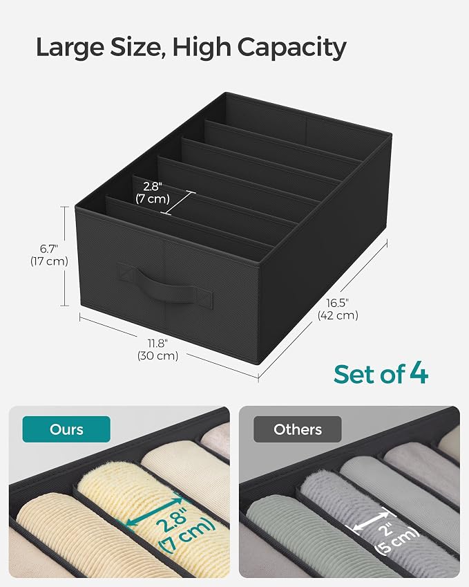 SONGMICS Set of 4 Large Size Wardrobe Clothes Organizers, 6-Compartment - Image 5