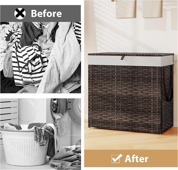 Giantex Laundry Hamper w/Wheels, 3 Section Hamper 125L w/2 Removable Liner Bags - Image 8