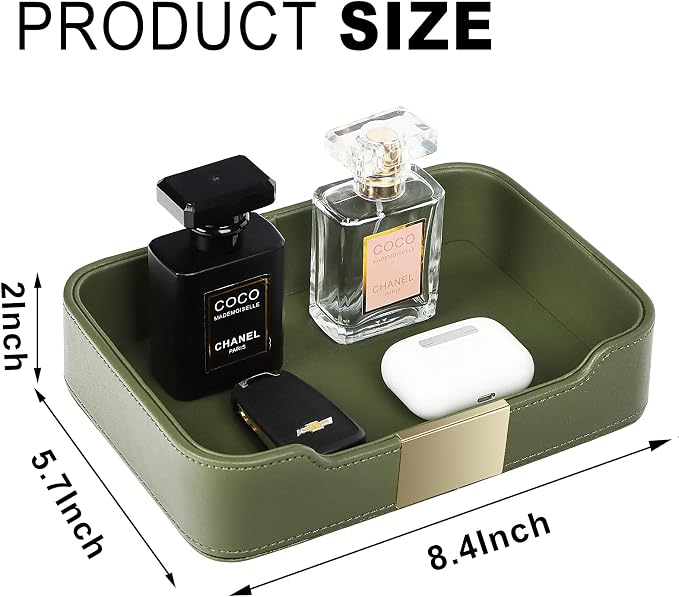 SANZIE Luxury Leather Tray Desktop Storage Catchall Organizer Decorative Tray - Image 6