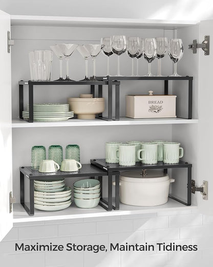 SONGMICS Spice Racks, Countertop Organizers, Shelf Risers, Expandable, Ink - Image 4