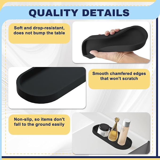 2 Pieces Silicone Shatterproof Bathroom Vanity Tray, 9.8" & 11.8" Oval Black - Image 4