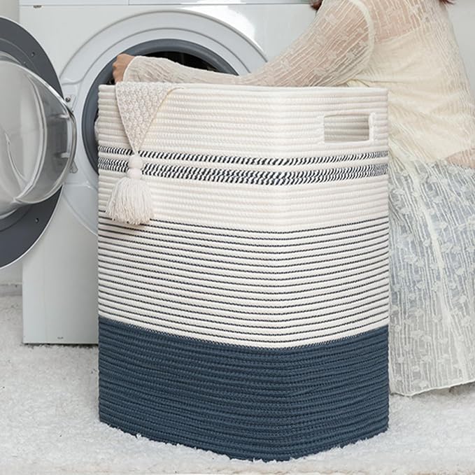 Laundry Hamper, Large Woven Rope Tall Laundry Basket - Image 4