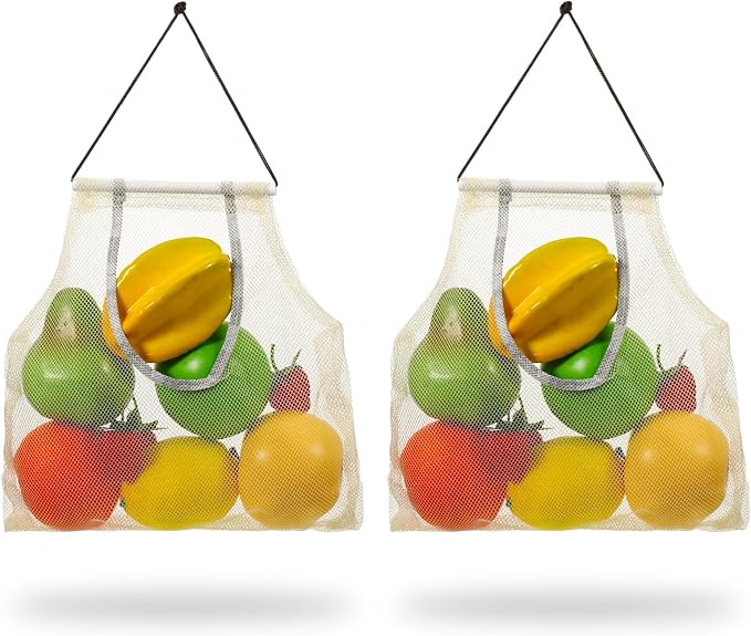 2PCS Hanging Mesh Storage Bags for Fruits, Vegetables, Garlic by Unknown