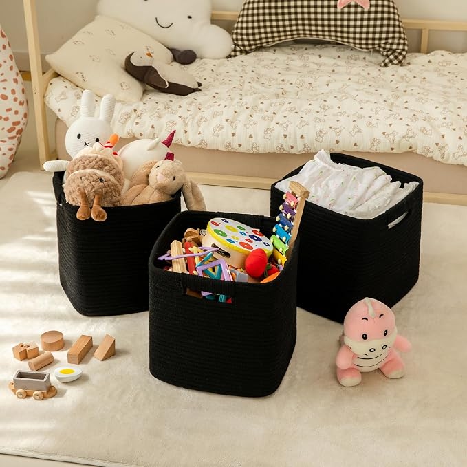 OIAHOMY Storage Cubes 11 Inch Storage Bins-3-Pack, Cotton Rope Woven Baskets - Image 2