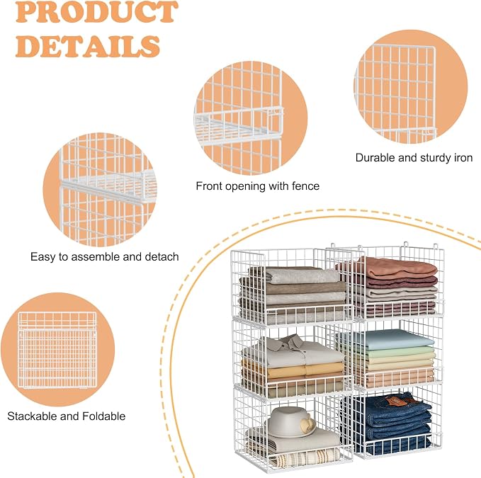 6-Tier Stackable Closet Organizers and Storage Baskets, Closet Shelf Organizer - Image 4