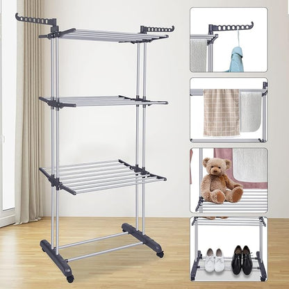Bigzzia Clothes Drying Rack Folding Drying Rack Clothing 4 Tier Clothes Horses - Image 3