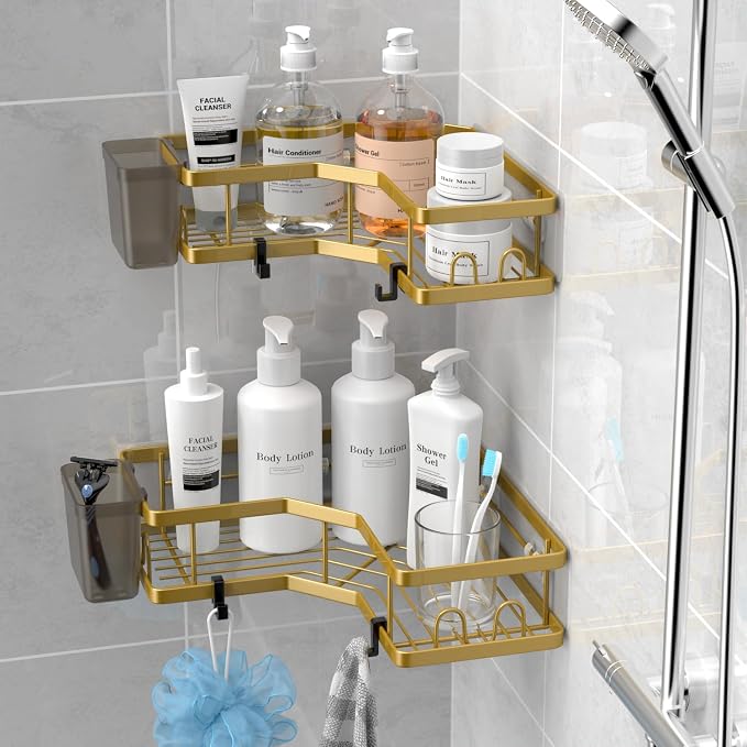 AKTECKE Corner Shower Caddy Organizer Shelf: 2Pack Adhesive Shower Rack - Image 2