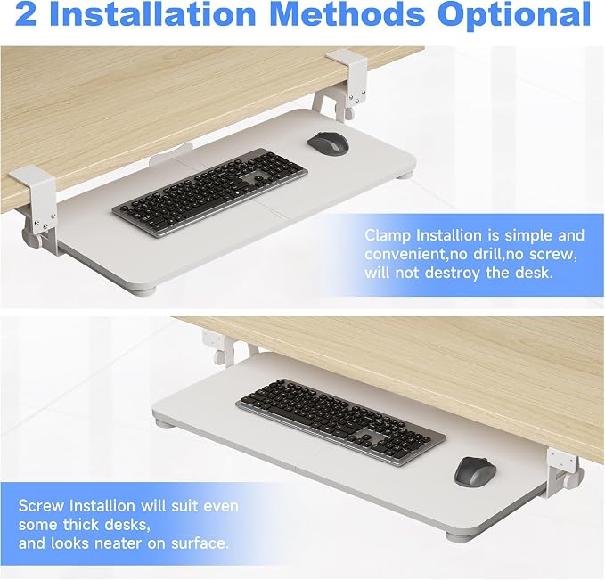 XINLEI Keyboard Tray Under Desk Large C-Clamp 25.6” x 11.8” Slide-Out Platform - Image 6
