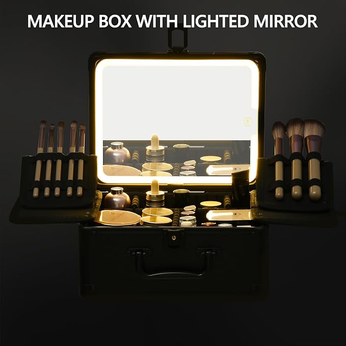 Makeup Case with Lighted Mirror, Makeup Box Organizer with Detachable LED Mirror - Image 2