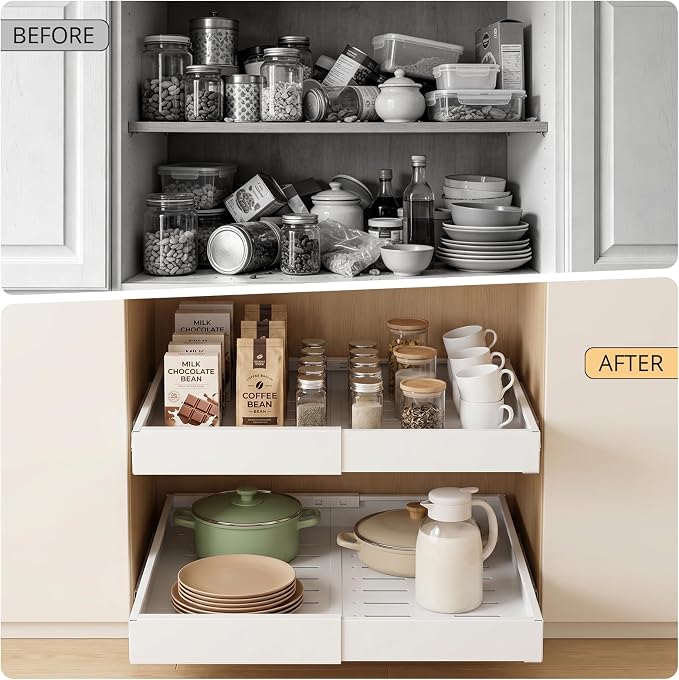 DOMNIU 2 Pack Pull Out Cabinet Organizers Expandable Width | Upgrade 3 Slide - Image 4