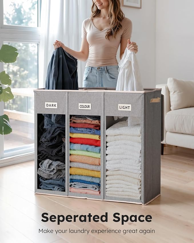 SOLEDI 200L 3-Section Laundry Hamper - Image 4