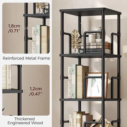 MAHANCRIS 5-Tier Rotating Bookshelf, Freestanding Corner Bookshelf, 360° - Image 8