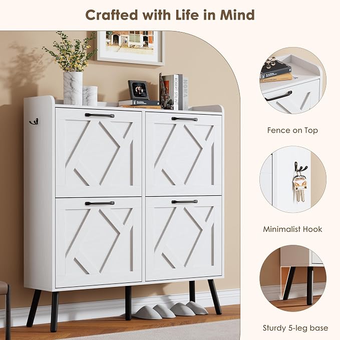 Nicetree Shoe Cabinet with 4 Flip Drawers, Freestanding Shoe Organizer Cabinet - Image 6