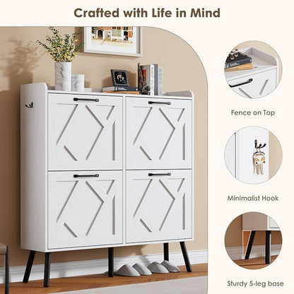 Nicetree Shoe Cabinet with 4 Flip Drawers, Freestanding Shoe Organizer Cabinet - Image 6