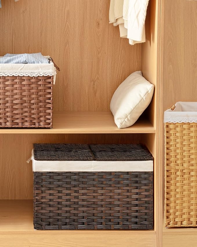 SETVSON Storage Basket with Lid PE Rattan Storage Basket 105L, 2 Removable - Image 7