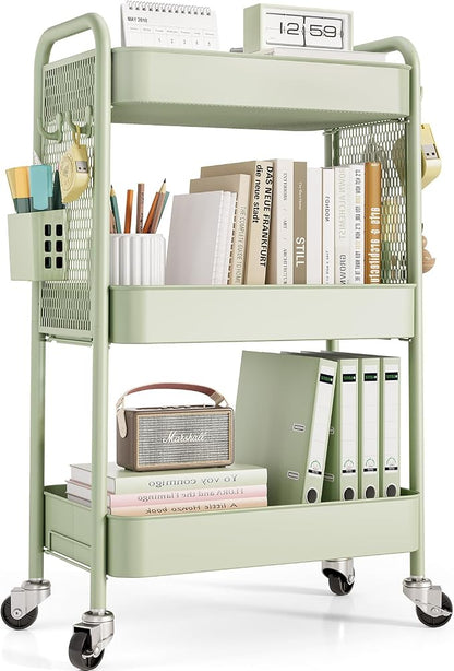 TOOLF 3 Tier Rolling Cart Storage Organizer, Metal Rolling Utility Cart by TOOLF