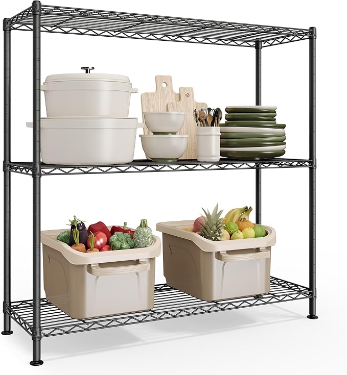 SONGMICS Storage Shelf, Metal Wire Shelving Unit, 3 Tier, Ink Black | by Unknown