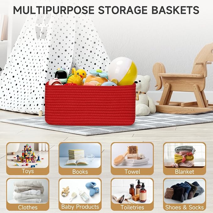 3-Pack Storage Baskets for Organizing | Woven Shelf Toy Basket | Rope Baskets - Image 6