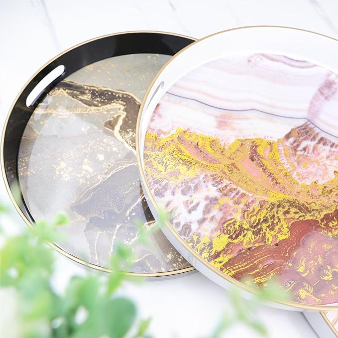 Round Black Marbling Decorative Tray - Image 8
