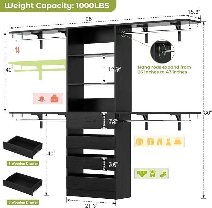 Aheaplus Closet System, 8FT Closet Organizer - Image 7