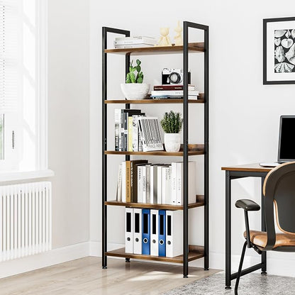 NUMENN Bookshelf, 5 Tier Freestanding Shelving Unit, Vintage | Metal Frame & - Image 4