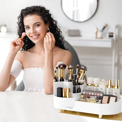 Rotating Vanity Organizer with Brush Holder, Large Spinning Makeup Skincare & - Image 5