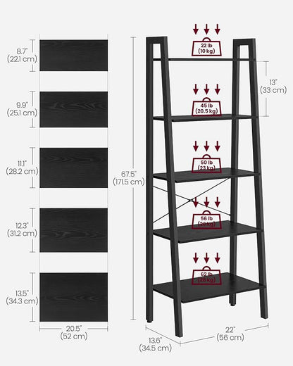 VASAGLE Ladder Shelf, 5-Tier Bookshelf, Storage Rack, Bookcase - Image 3